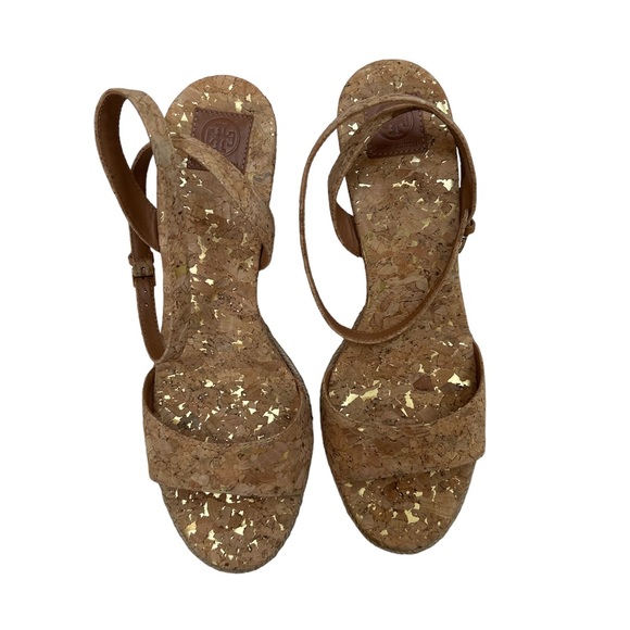 Tory Burch Marion 85mm Gold and Cork Espadrille Wedge - Picture 4 of 9